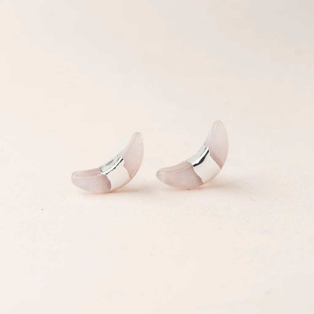 Cresent Moon Stud- Rose Quartz