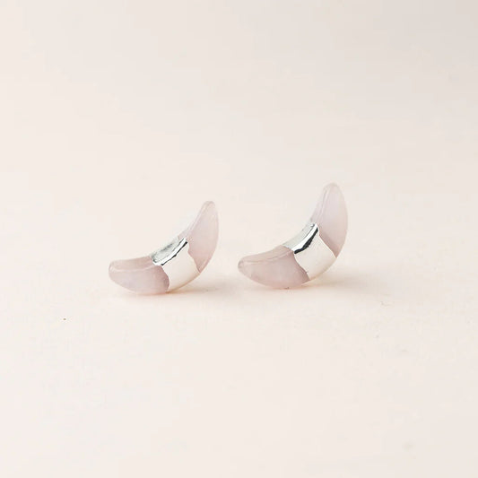 Cresent Moon Stud- Rose Quartz