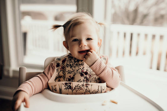 Three Little Tots - Flower Print Silicone Bib with Crumb Catcher