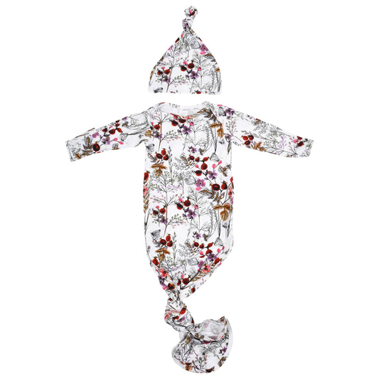 Three Little Tots - Floral Flower Knotted Gown: Gown & Hat