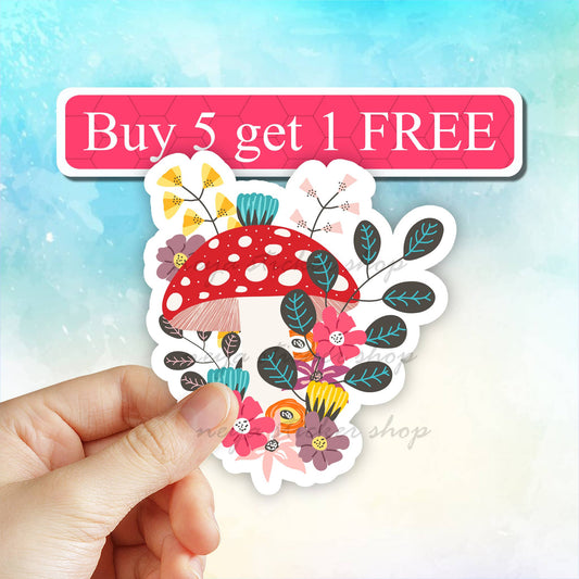 Floral Mushroom sticker, vinyl decal, Flower, nature sticker: 2" (Mini)