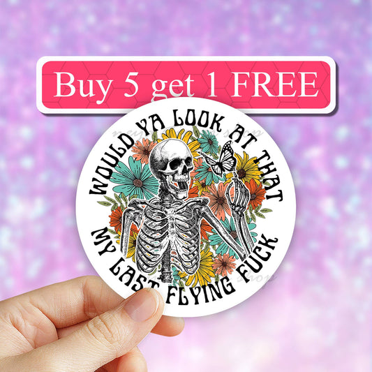 My last flying fuck skeleton Sticker, Funny sarcasm Stickers: 2" (Mini)