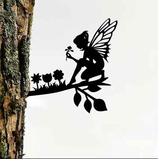 Monroe Meadow Boutique - Fairy Floral Metal Tree Decoration, Fence Post Garden Decor